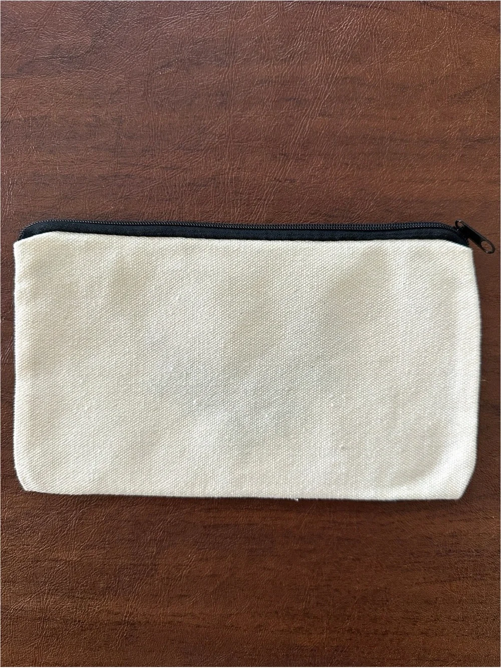 Floral Embroidered Cream Canvas Zip Pouch